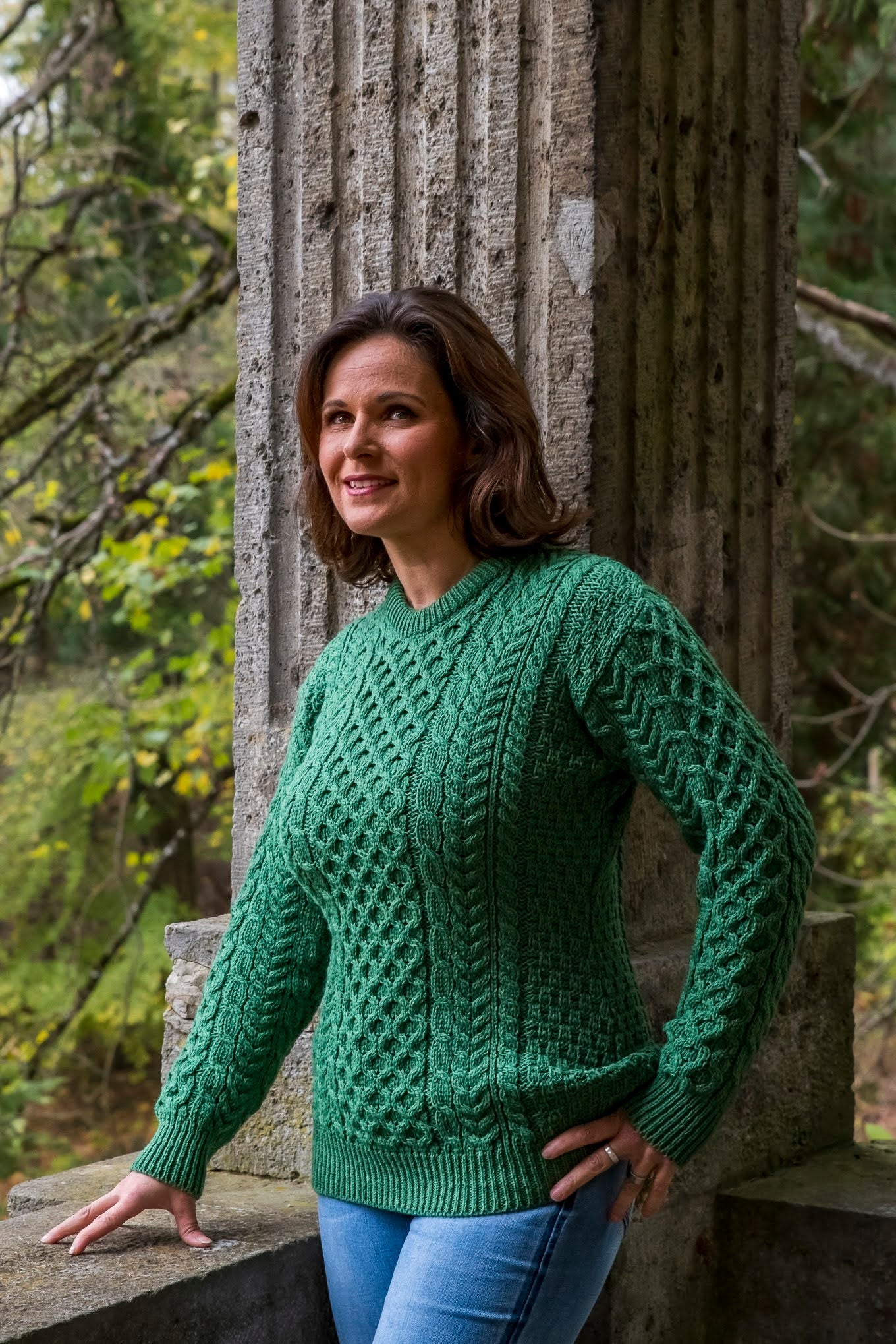 AWM Ladies Shaped Traditional Zopfmuster Sweater Merino Kiwi B320 2022