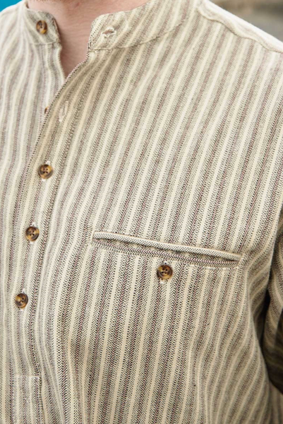 Lee Valley LV14 Grandfather Shirt Beige Green Maroon Stripe