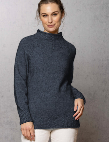 Noble Wilde Women's Pullover Cable Funnel Neck Neptune 2023