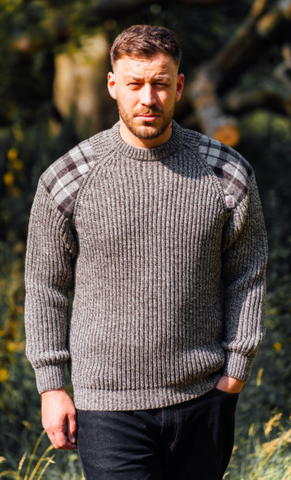 Harris Tweed Patch Crew Pullover- Outdoor Knitwear