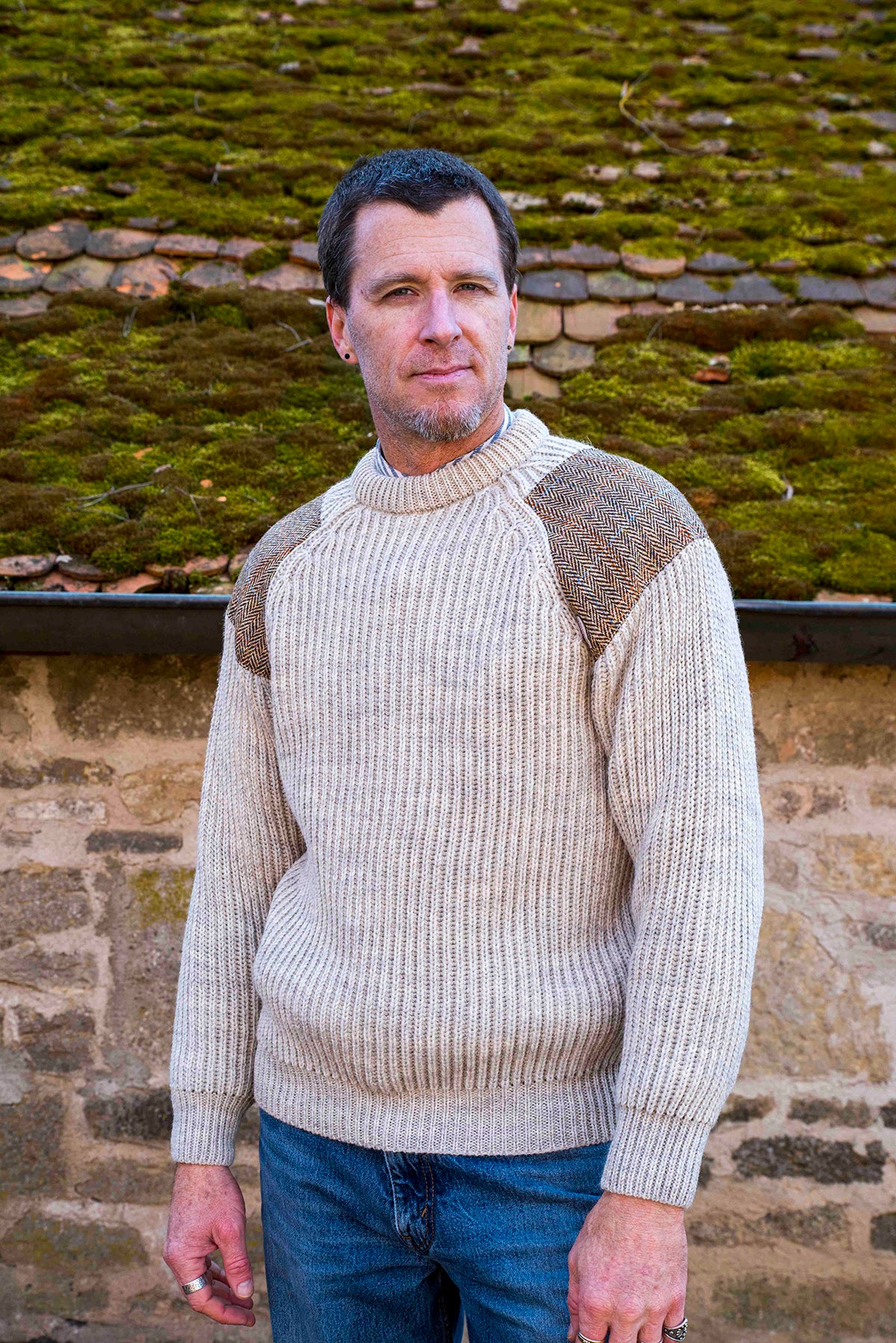 Harris Tweed Patch Crew Pullover- Outdoor Knitwear